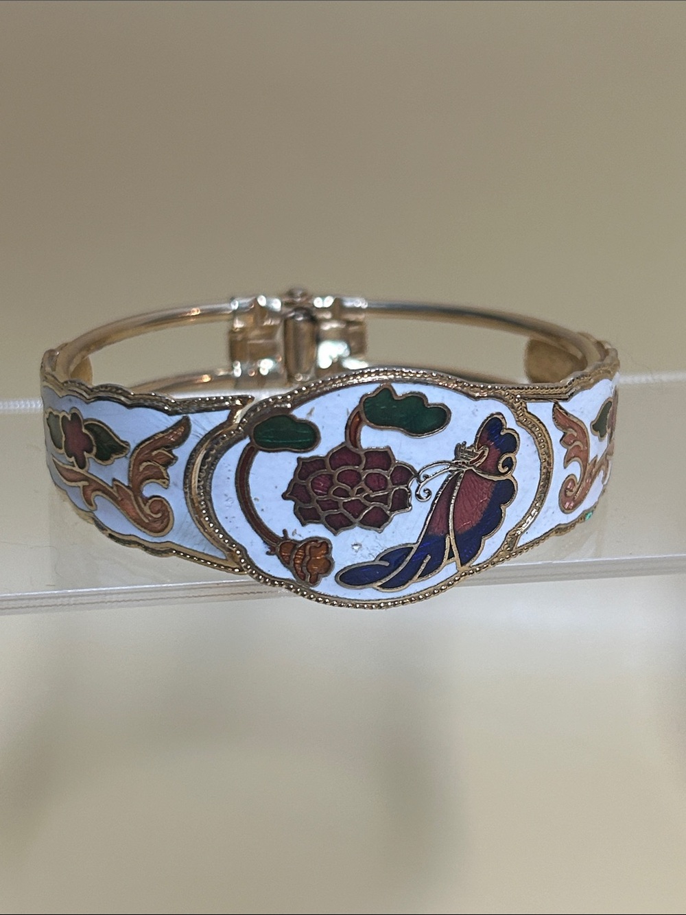 Gold-Tone Cloisonné Floral and butterfly Enamel Bangle Bracelet
